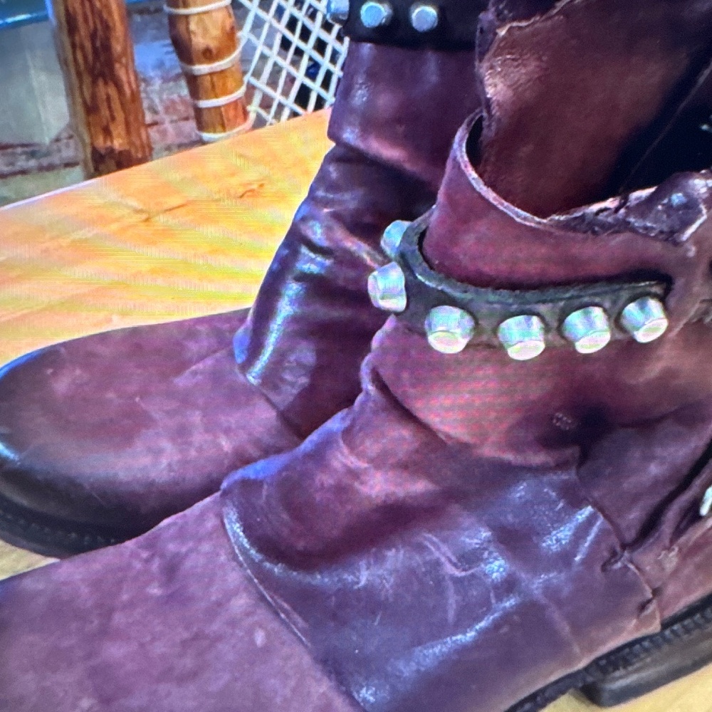 AS.98 Studded Leather Ankle Boots in Burgundy